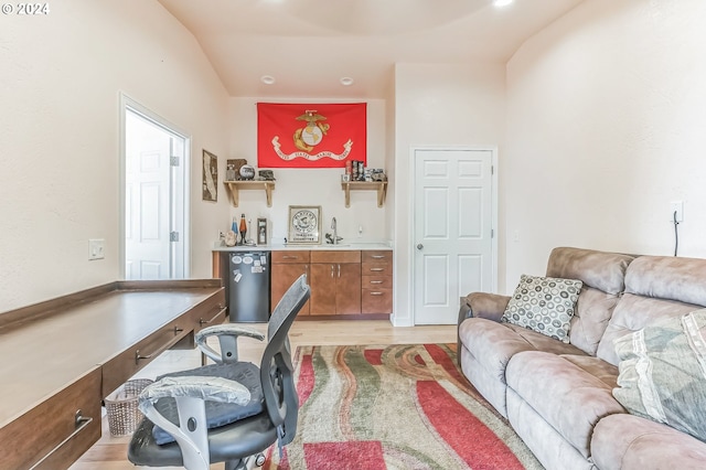 314 S Hazel St, Brookings, OR 97415 - office with light wood-style floors, bar, and vaulted ceiling
