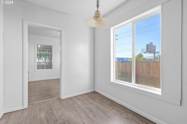 unfurnished room with a healthy amount of sunlight and light hardwood / wood-style floors