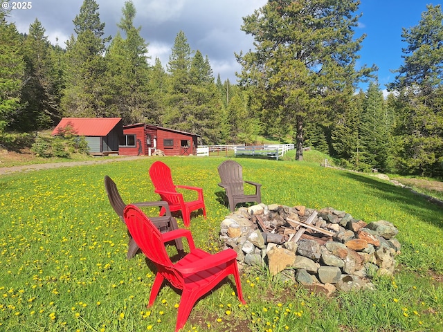 64664 E Wallowa Rd, Joseph, OR 97846 - view of yard featuring an outdoor fire pit and a forest view