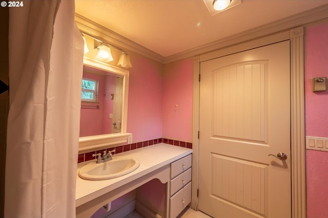 94213 Kerber Dr, Langlois, OR 97450 - bathroom with vanity and ornamental molding