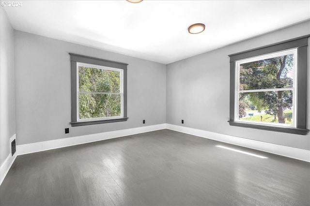 unfurnished room featuring dark hardwood / wood-style floors and a wealth of natural light