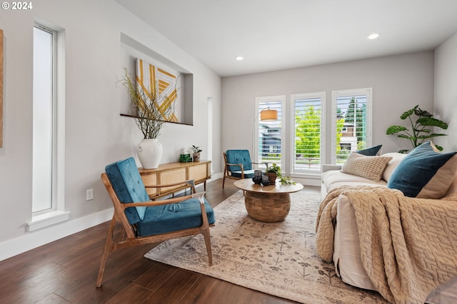 sitting room with dark wood-type flooring