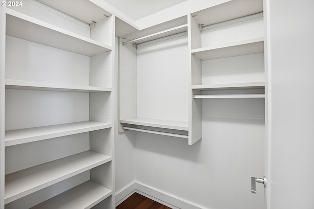 spacious closet with dark hardwood / wood-style floors