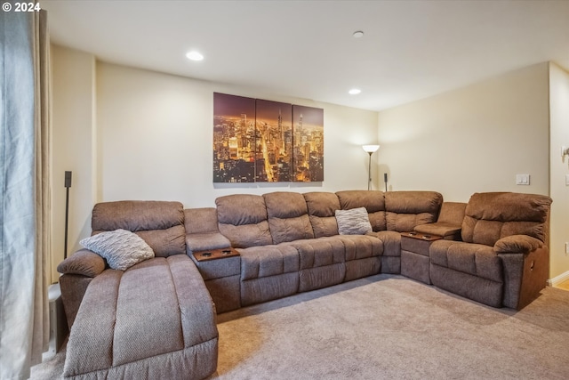 living room featuring light colored carpet