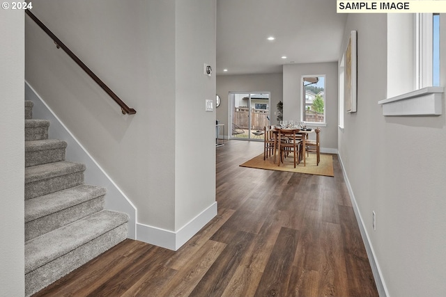 foyer entrance with dark hardwood / wood-style floors