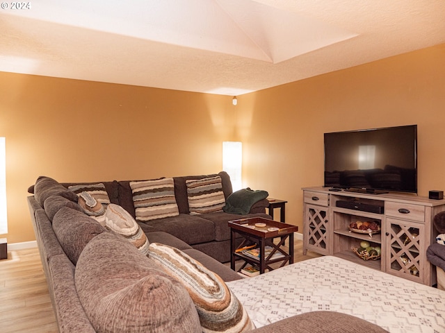 living room featuring light hardwood / wood-style floors and a textured ceiling