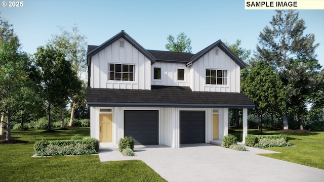 view of front of home featuring a front lawn and a garage