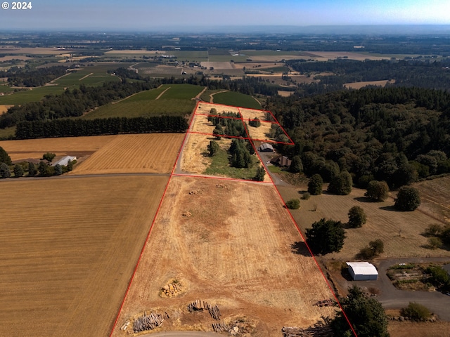 birds eye view of property featuring a rural view