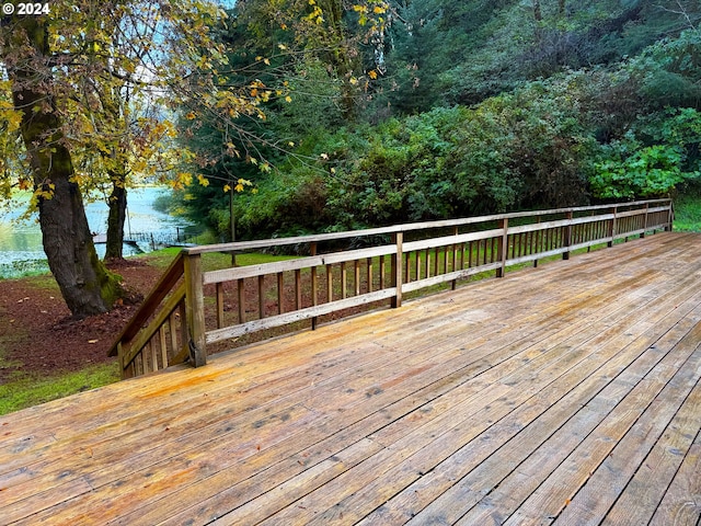 wooden deck with a water view