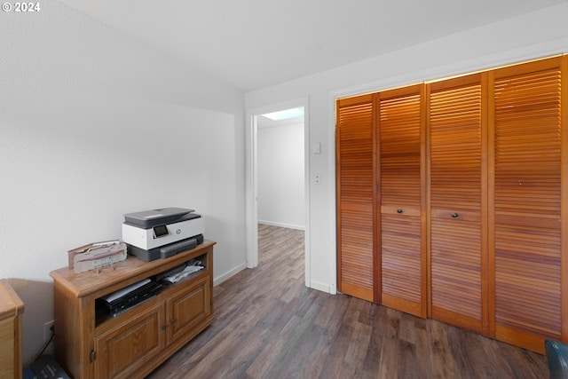 interior space with vaulted ceiling and dark hardwood / wood-style floors