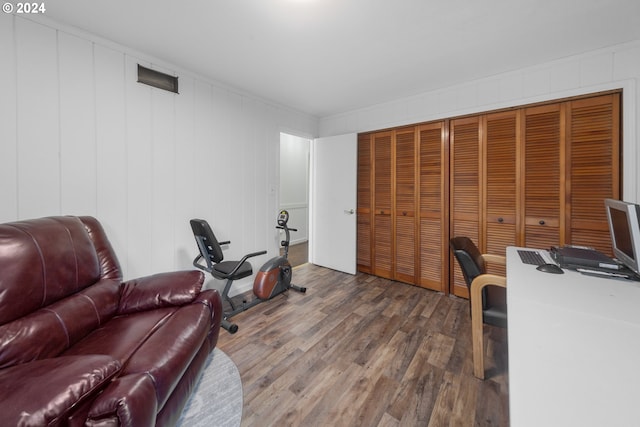 home office featuring dark hardwood / wood-style floors