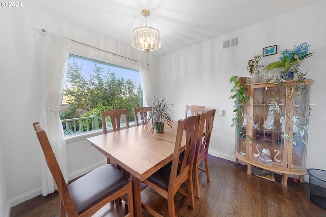 dining room featuring dark hardwood / wood-style flooring and a notable chandelier