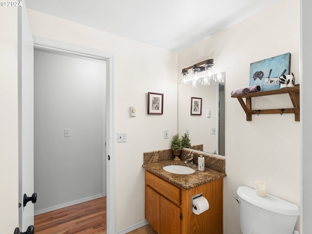 bathroom featuring vanity, toilet, and wood-type flooring