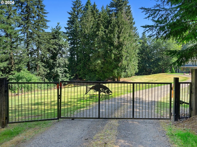 view of gate featuring a yard