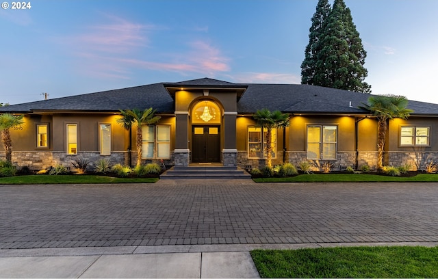 view of prairie-style home