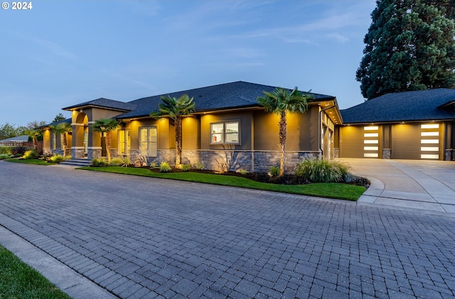 prairie-style house with a garage