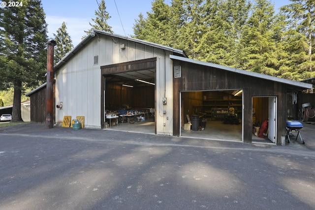 garage with wood walls