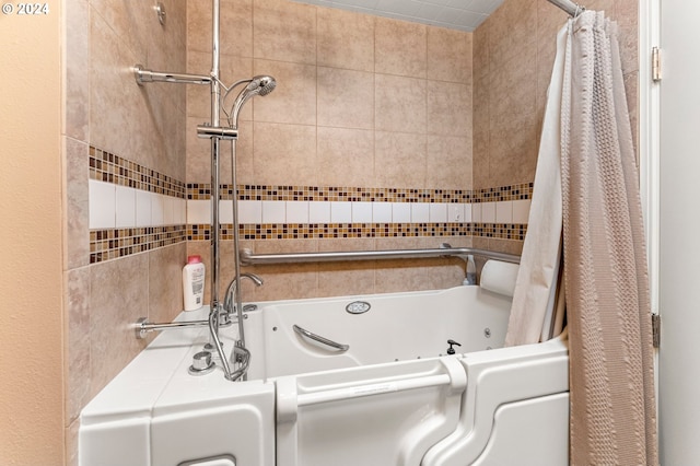 bathroom with shower / bathtub combination with curtain