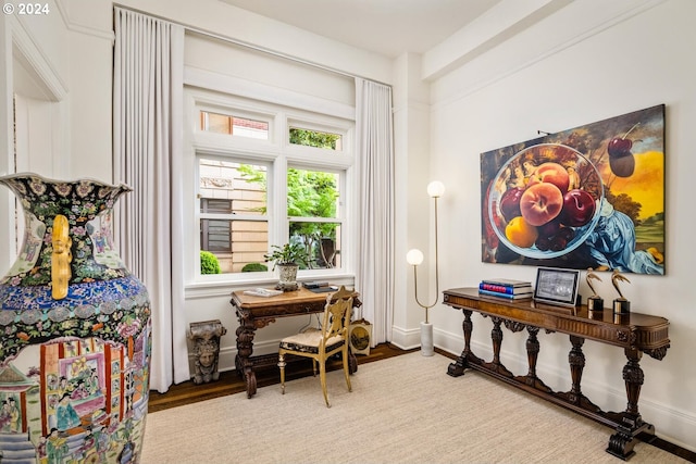 office space featuring light hardwood / wood-style flooring