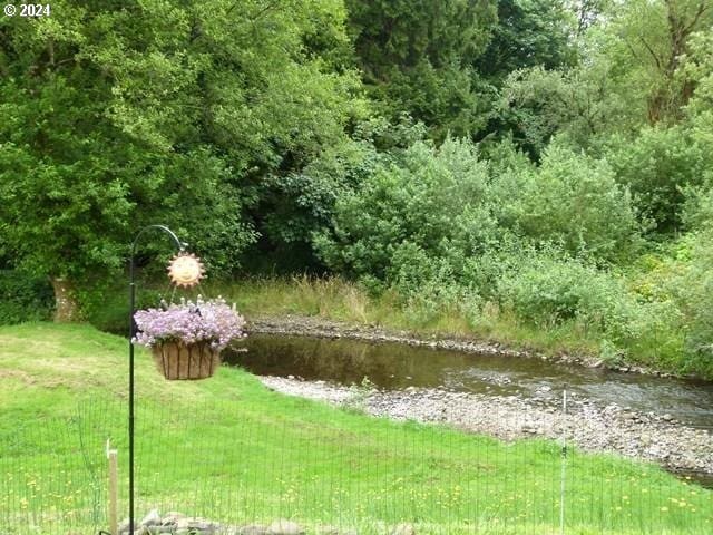 view of yard with a water view