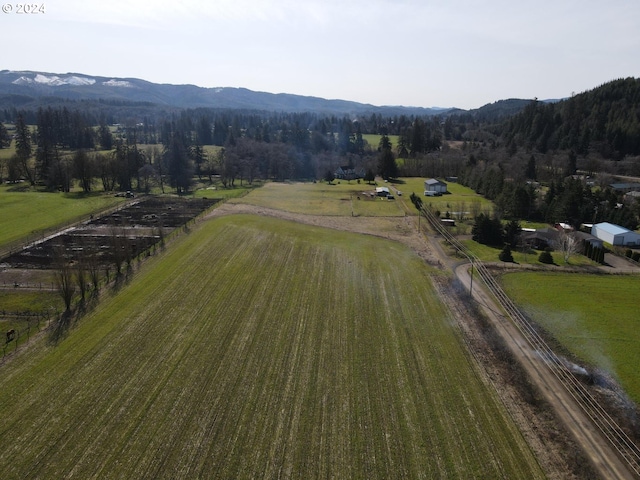 bird's eye view featuring a mountain view and a rural view