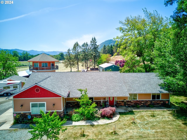 aerial view with a mountain view