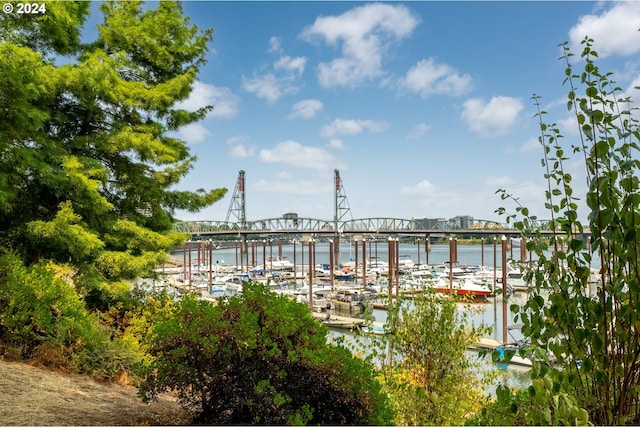 view of dock with a water view