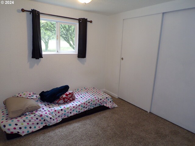 carpeted bedroom featuring a closet