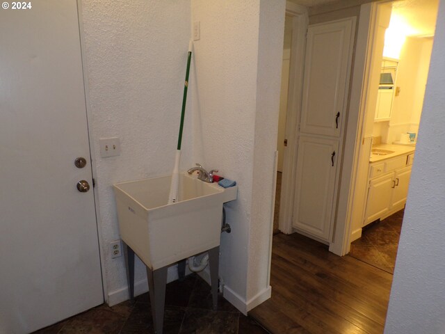 clothes washing area featuring dark hardwood / wood-style floors and sink