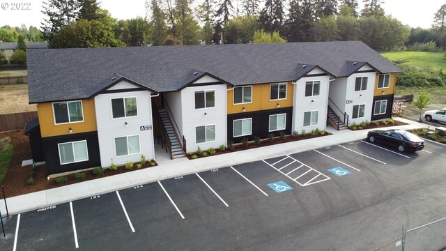 uncovered parking lot with stairway
