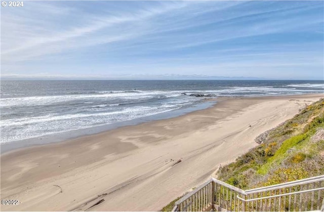 view of water feature featuring a beach view