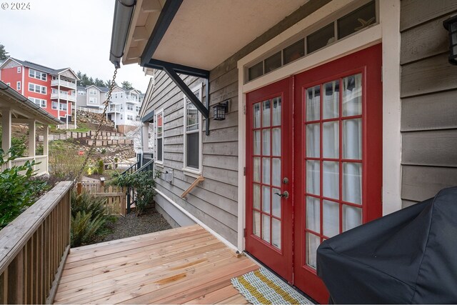 wooden terrace with french doors