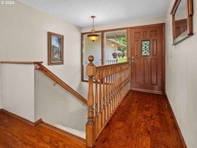 entryway featuring dark hardwood / wood-style flooring and a textured ceiling