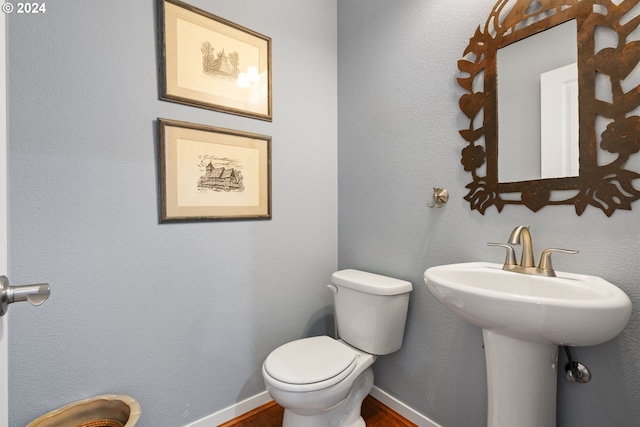 bathroom with hardwood / wood-style floors, toilet, and sink