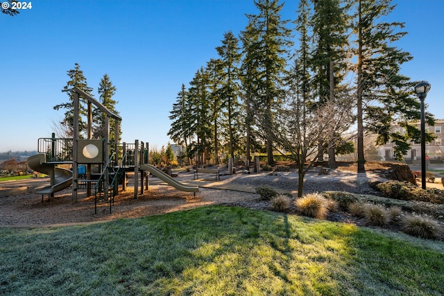 view of play area with a lawn