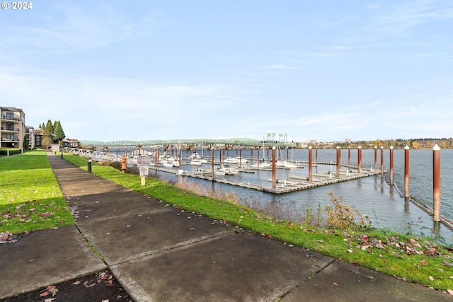 view of dock with a water view