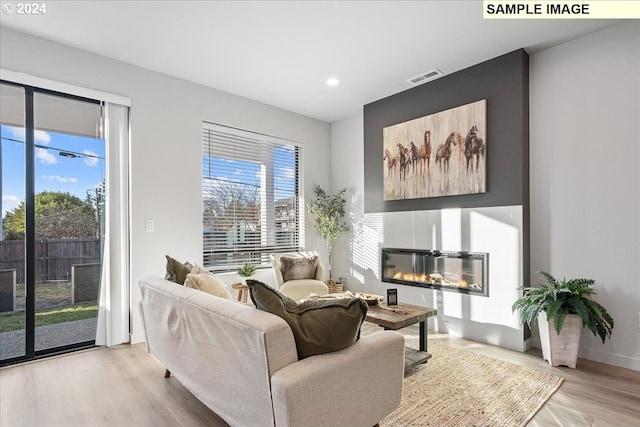 living room with plenty of natural light and light hardwood / wood-style floors