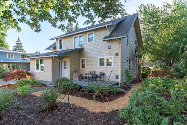 170 N Jefferson St, Eugene, OR 97402 - back of property with crawl space, a shingled roof, a deck, and cooling unit