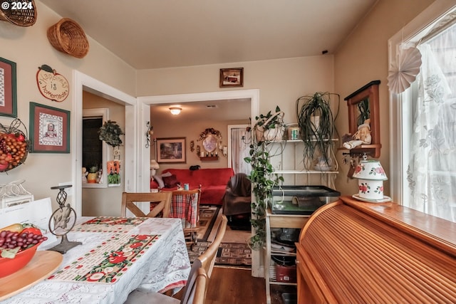 dining space with wood-type flooring