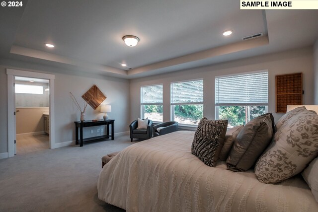 bedroom featuring multiple windows and light carpet