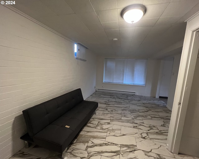 living area featuring a baseboard radiator