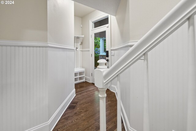 stairway with dark wood-type flooring