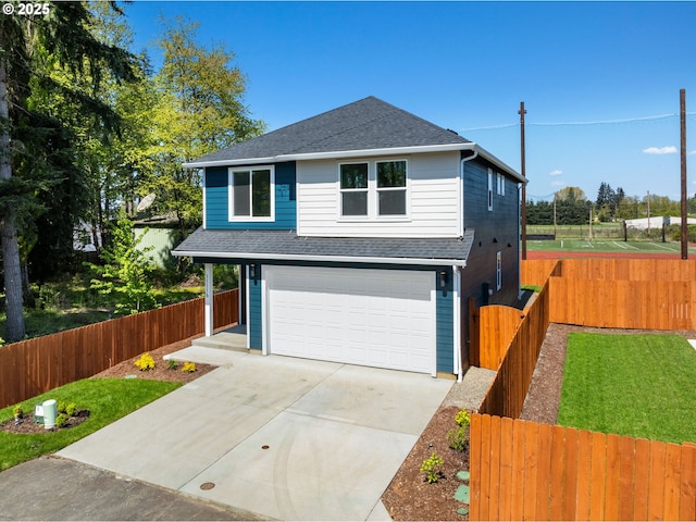 11116 NE 91st Ave, Vancouver, WA 98662 - traditional-style home with a garage, a front lawn, fence, roof with shingles, and concrete driveway
