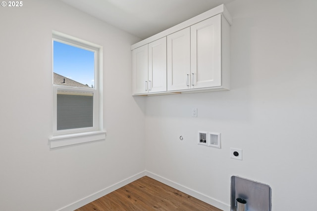 11116 NE 91st Ave, Vancouver, WA 98662 - clothes washing area featuring cabinet space, washer hookup, electric dryer hookup, baseboards, and wood finished floors