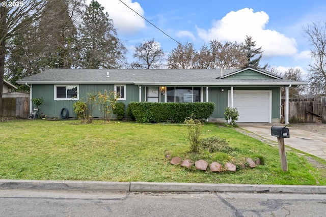 single story home with a front lawn and a garage