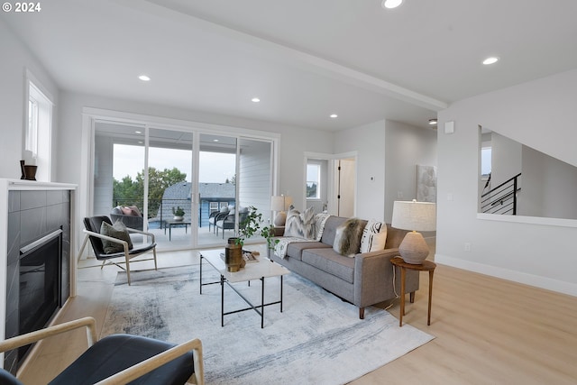 living room with light hardwood / wood-style floors