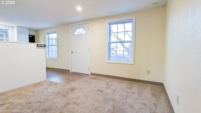 entryway featuring carpet flooring and a wealth of natural light