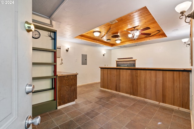 interior space with electric panel and ceiling fan