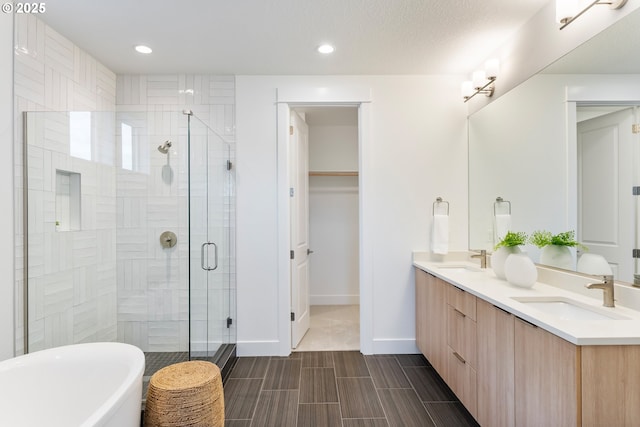 bathroom with vanity and separate shower and tub