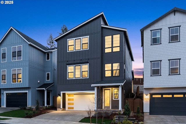 modern farmhouse style home featuring a garage